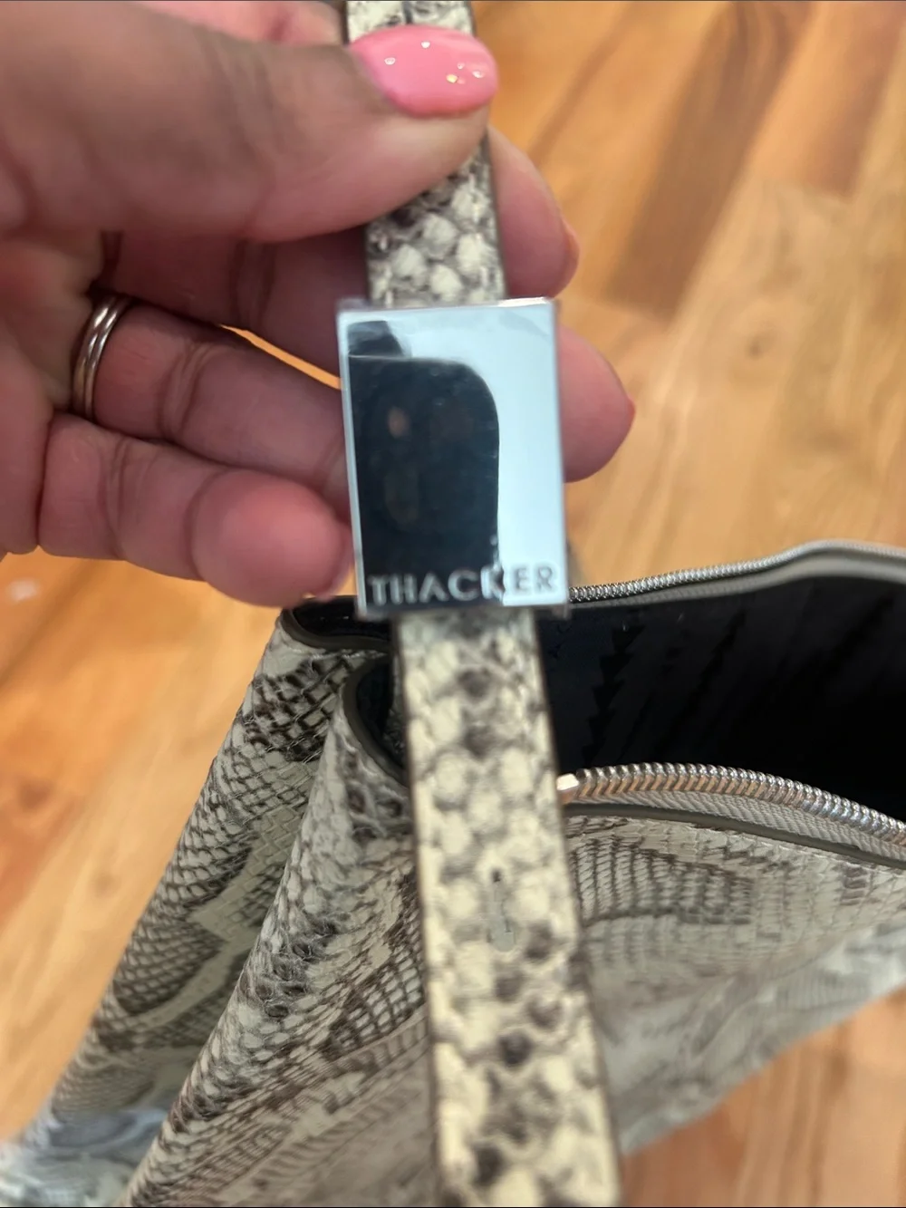 Thacker Snake-Print Shoulder Bag in Cream and Black
